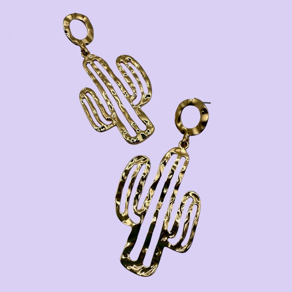 Gold Cactus Design Earrings